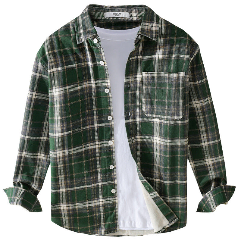 Men's Checked Flannel Overshirt in Vintage Look with Patch Chest Pocket and Curved Hem Mune Fashion