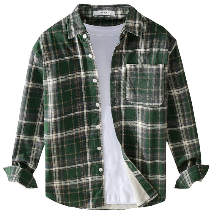 Men's Checked Flannel Overshirt in Vintage Look with Patch Chest Pocket and Curved Hem Mune Fashion