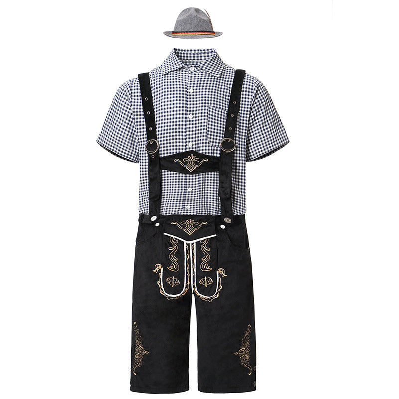 Men's Bavarian Trachten Set Knee Breeches with Embroidered Front Mirror and Adjustable Suspenders Mune Fashion