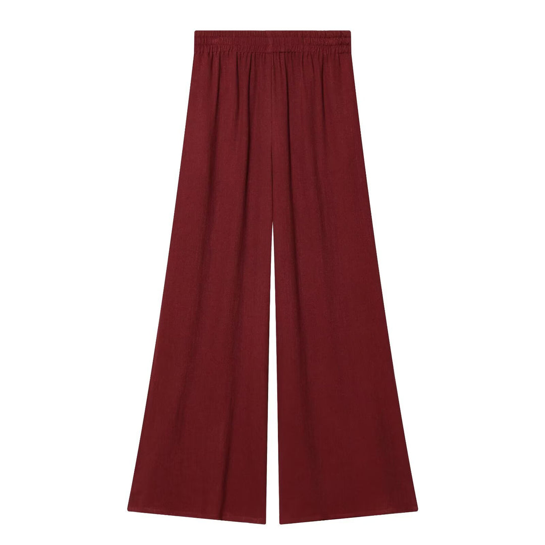 Women Extra Wide Linen Look Trousers with High Elastic Waistband and Palazzo Cut Mune Fashion