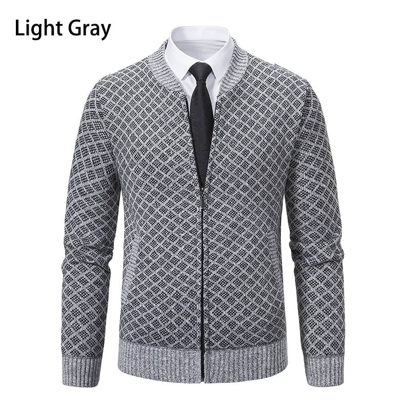 Men's knitted zip jacket with fine jacquard pattern, full zip and ribbed hem Mune Fashion