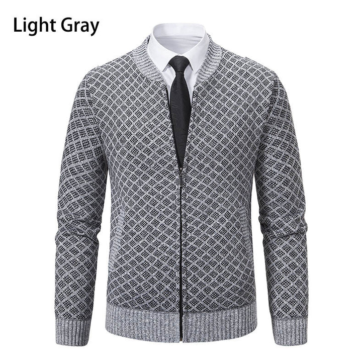 Men's knitted zip jacket with fine jacquard pattern, full zip and ribbed hem Mune Fashion