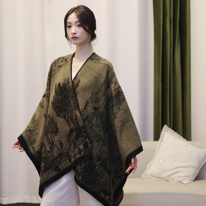 Women’s jacquard knit cape with textured woven look and open front Mune Fashion