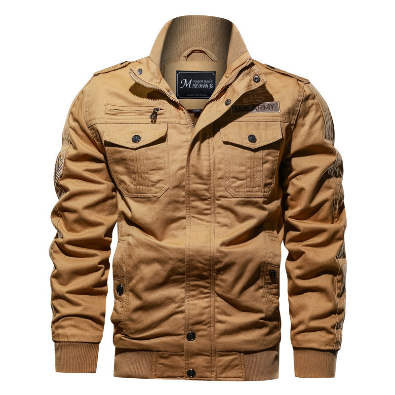 Men's field blouson made of canvas with epaulettes, utility patch pockets, and ribbed stand-up collar Mune Fashion