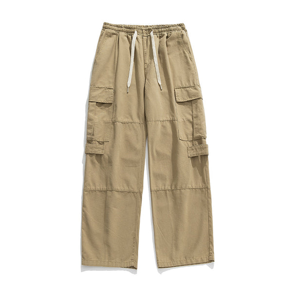 Unisex Wide Cargo Leisure Pants with Elastic Waistband, Drawstring and Multiple Flap Pockets Mune Fashion