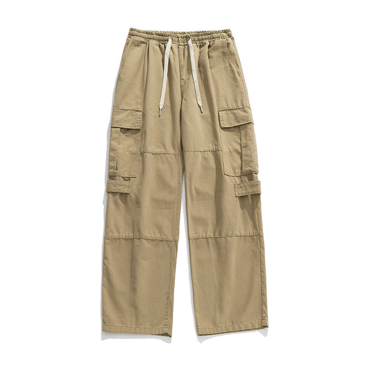 Unisex Wide Cargo Leisure Pants with Elastic Waistband, Drawstring and Multiple Flap Pockets Mune Fashion