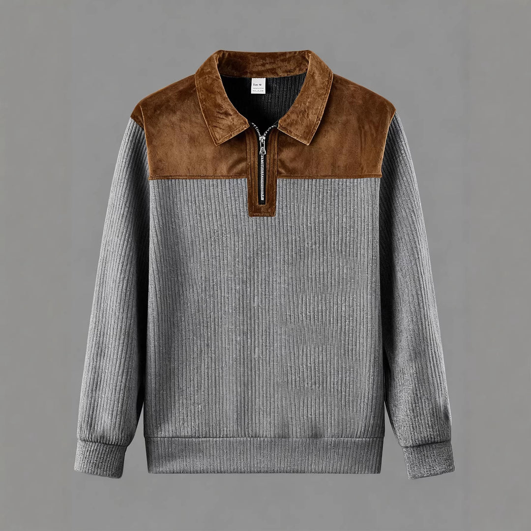 Unisex nan fine-structured knitted sweater with half zip collar and velvet trim Mune Fashion