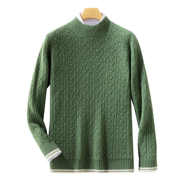 Women fine-knit pullover with cable pattern, short stand-up collar and ribbed finishes Mune Fashion