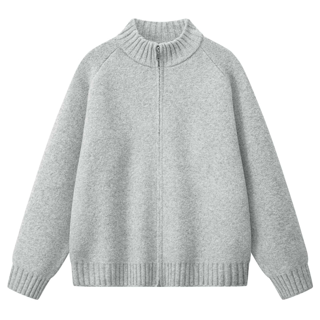 Women Oversize Teddy Knit Cardigan with Stand-up Collar, Ribbed Hems & Two-way Zipper Mune Fashion