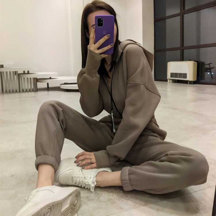 Ladies Tailored Hooded Sweat Jumpsuit with Zipper and Elastic Waistband Mune Fashion