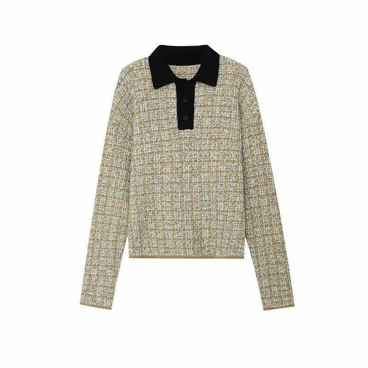 Women's Boucle Polo Knit Sweater with Tweed Effect Mune Fashion