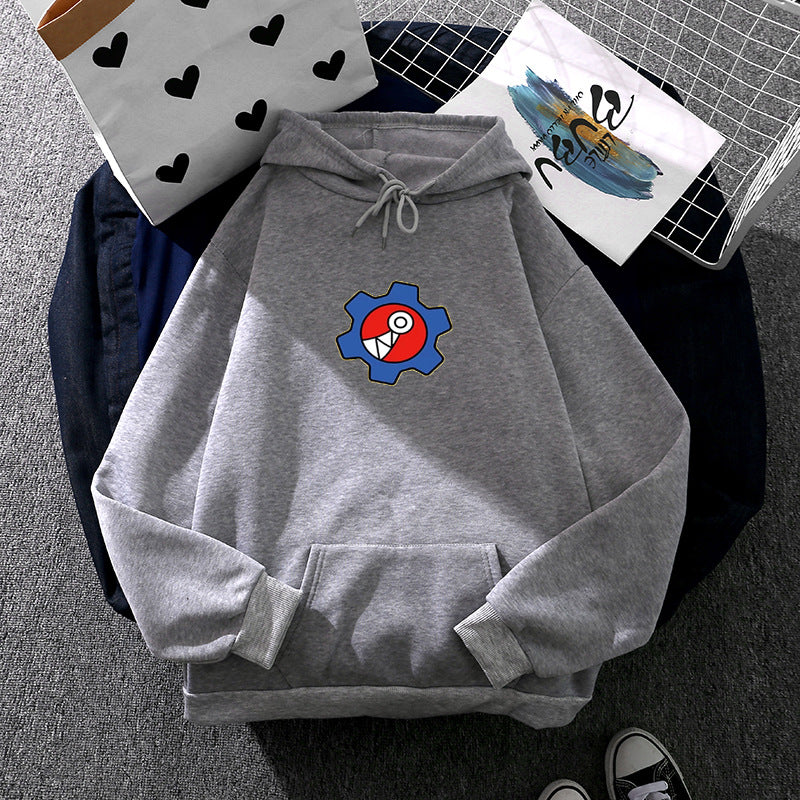 Women's oversized fleece hoodie with soft interior, kangaroo pocket and applied gear comic motif Mune Fashion