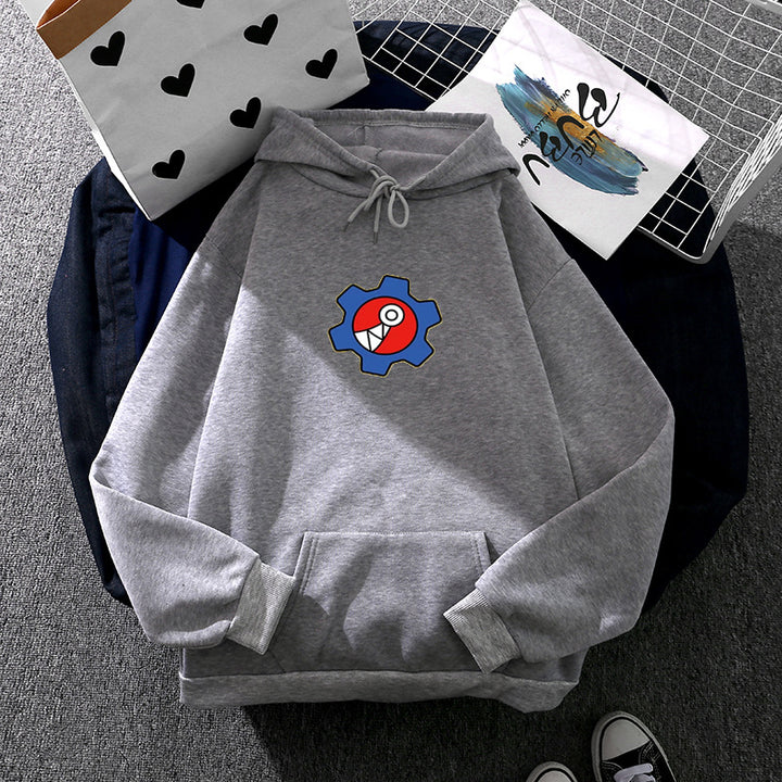 Women's oversized fleece hoodie with soft interior, kangaroo pocket and applied gear comic motif Mune Fashion