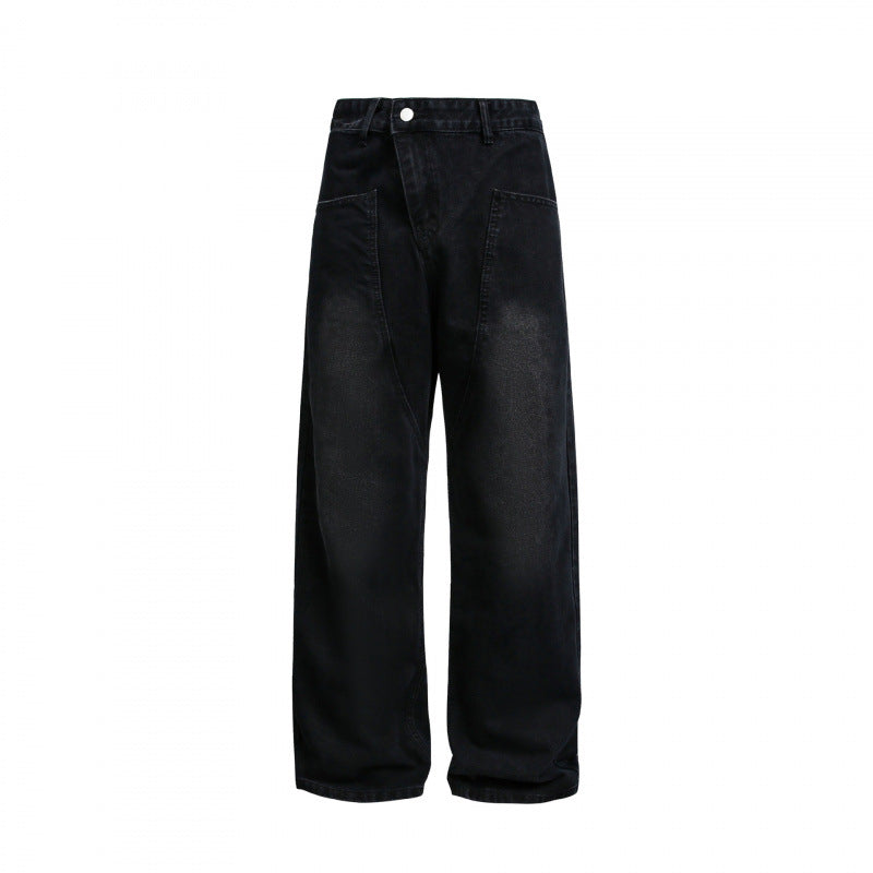 Women's Wide High-Waist Denim Pants with Curved Front Pockets Mune Fashion