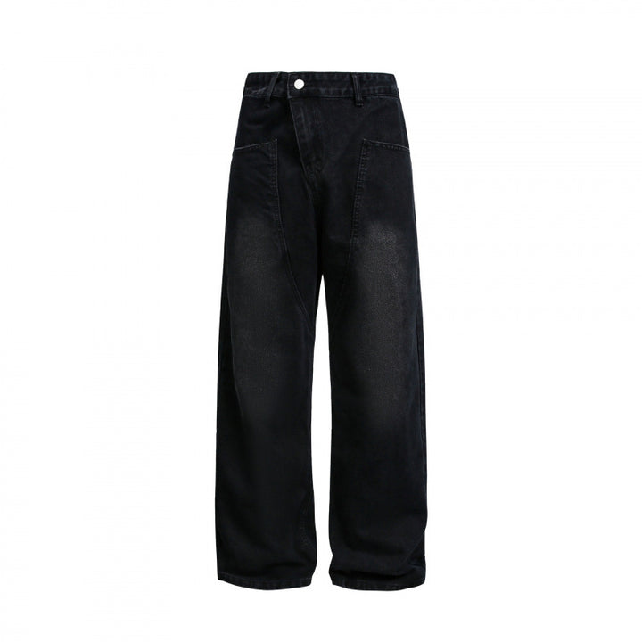 Women's Wide High-Waist Denim Pants with Curved Front Pockets Mune Fashion