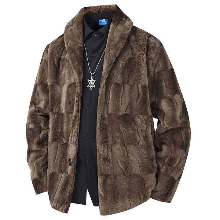 Men's Luxurious Short Blazer Jacket made of Faux Fur with Shawl Collar Mune Fashion