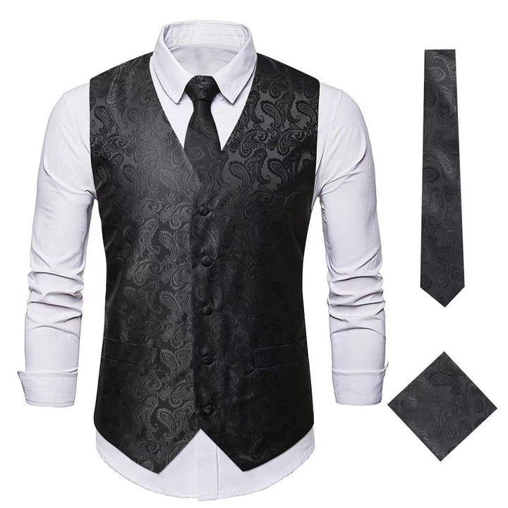 Men's Nan Paisley Satin Suit Vest Set with Tie and Pocket Square Mune Fashion