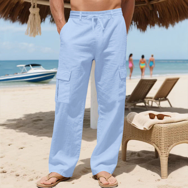 Men's Relaxed-Fit Cargo Beach Pants with Elastic Waistband and Applied Flap Pockets Mune Fashion