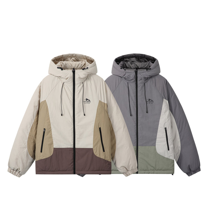 Unisex Boxy Colorblock Hooded Puffer Jacket with Windproof Cover and Zip Pockets Mune Fashion