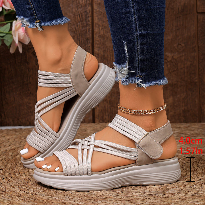 Ladies Padded Platform Sandals with Elastic Braided Straps and Velcro Closure Mune Fashion