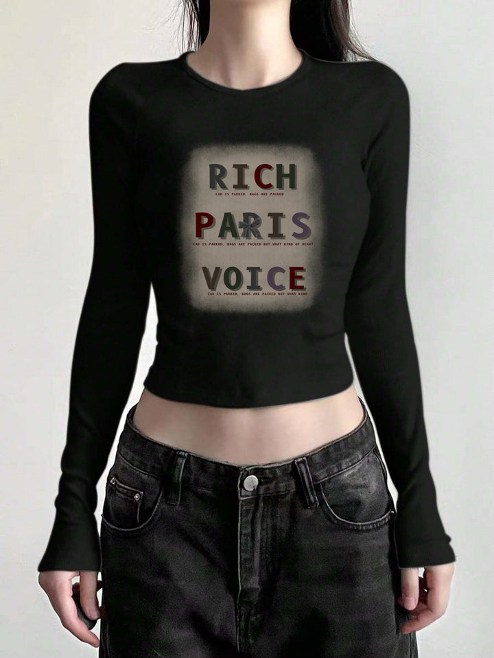 Women's figure-hugging long-sleeved cropped shirt with photorealistic lip collage and slim fit Mune Fashion