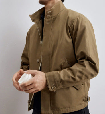 Men's Short Jacket in Military Style made of technical cotton blend fabric with stand-up collar and concealed zipper placket Mune Fashion