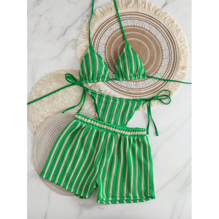 Women’s Bikini Set with Ruffles and Playful Striped Pattern Mune Fashion