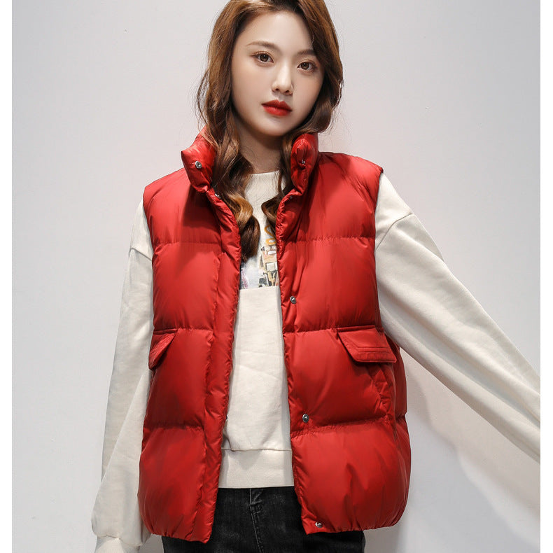 Women's quilted thermal vest with high stand-up collar and patch flap pockets Mune Fashion