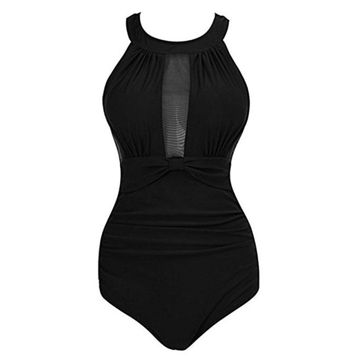 Women's High-Quality One-Piece Swimsuit with Mesh Insert and Ruffle Mune Fashion
