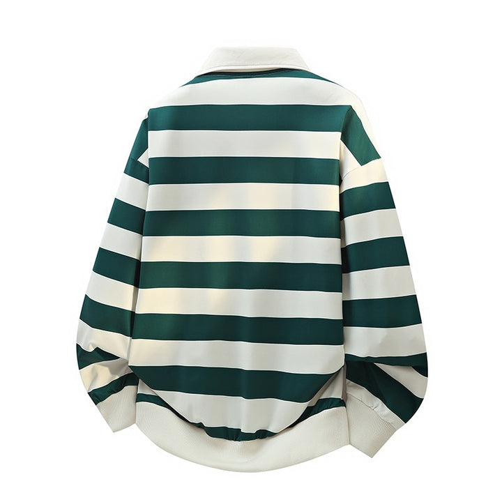 Men Striped Oversize Rugby Polo with Contrast Collar and Ribbed Cuffs Mune Fashion