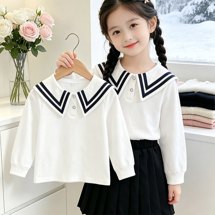 Girls' sailor blouse with elegant collar and high-quality cotton Mune Fashion