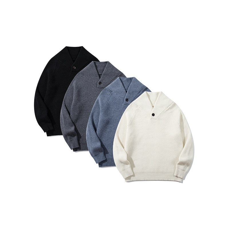 Unisex Ribbed Shawl Collar Sweater with One-Button Detail Mune Fashion