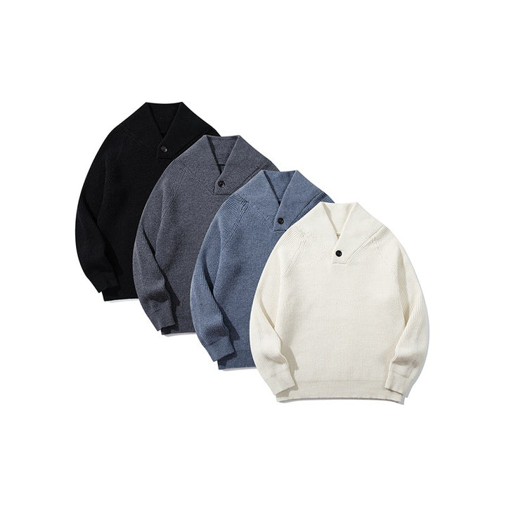Unisex Ribbed Shawl Collar Sweater with One-Button Detail Mune Fashion