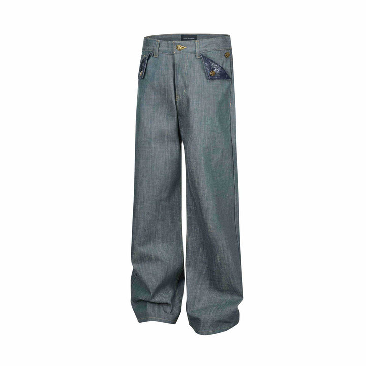 Ladies Wide High-Waist Jeans with Decorative Cuff Pockets Mune Fashion