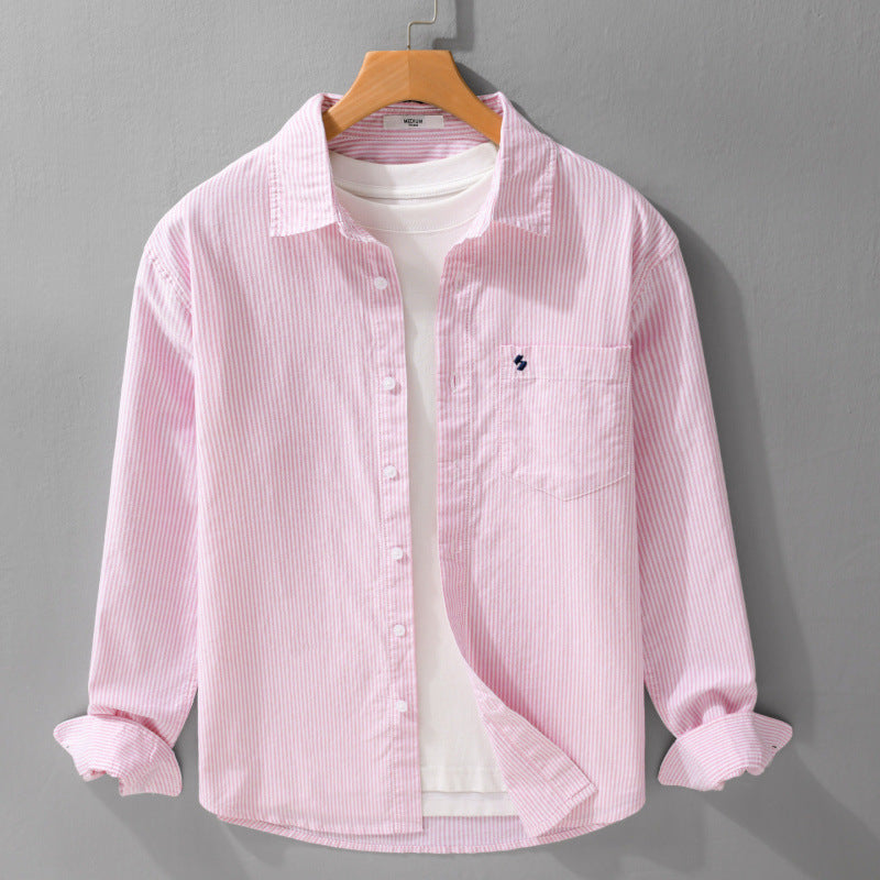 Men's Lightweight Seersucker Relaxed Shirt in Shirt Jacket Cut with Chest Pocket and Kent Collar Mune Fashion