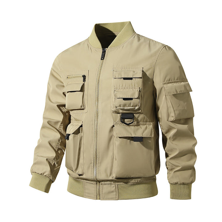 Men's nan multifunctional tactical bomber jacket with numerous utility pockets and robust nylon drum