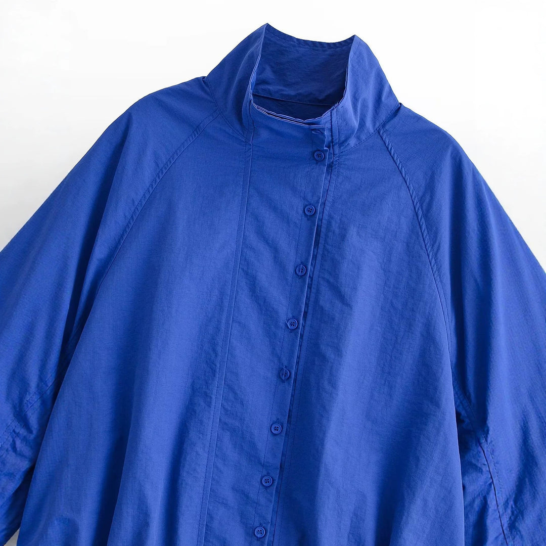 Women's Short Windbreaker with Voluminous Balloon Sleeves and Stand-Up Collar Drune