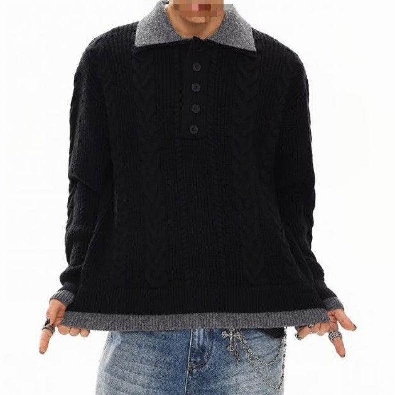 Men's Fashionable Chunky Knit Sweater with Polo Collar Mune Fashion