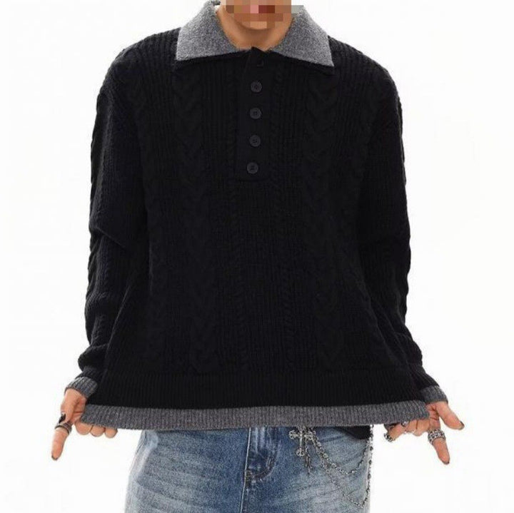 Men's Fashionable Chunky Knit Sweater with Polo Collar Mune Fashion