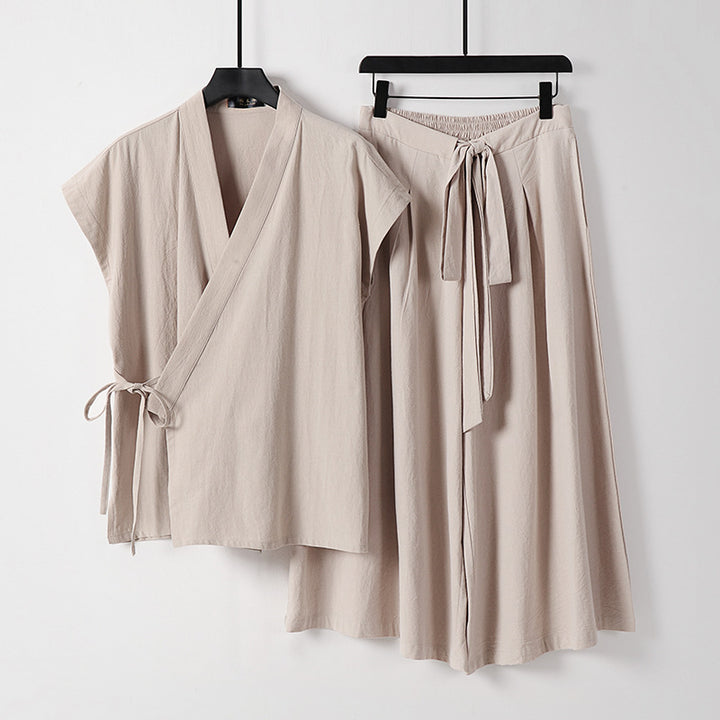 Women's Kimono Loungewear Set with Wrap Top and Wide Palazzo Pants Mune Fashion