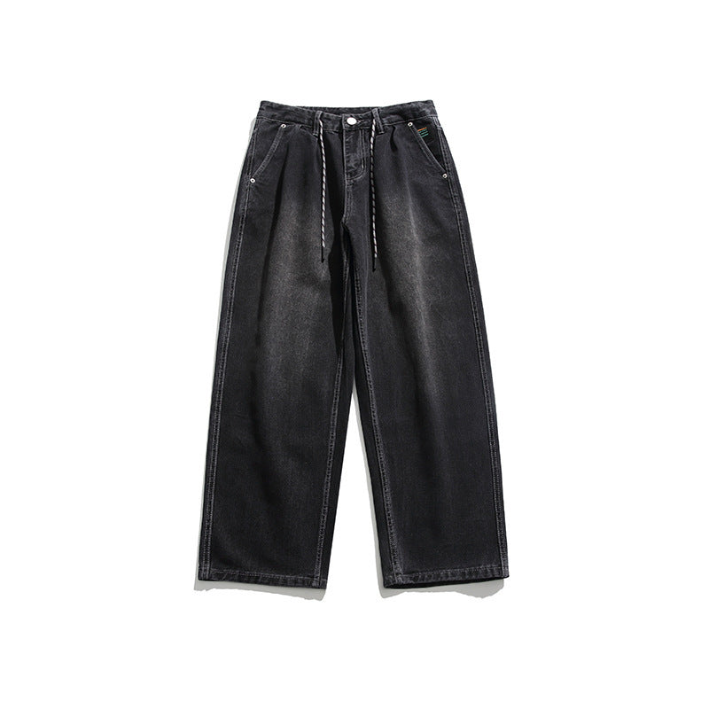 Unisex Wide Baggy Jeans with Drawstring Waist, Pleated Front and Utility Pockets Mune Fashion