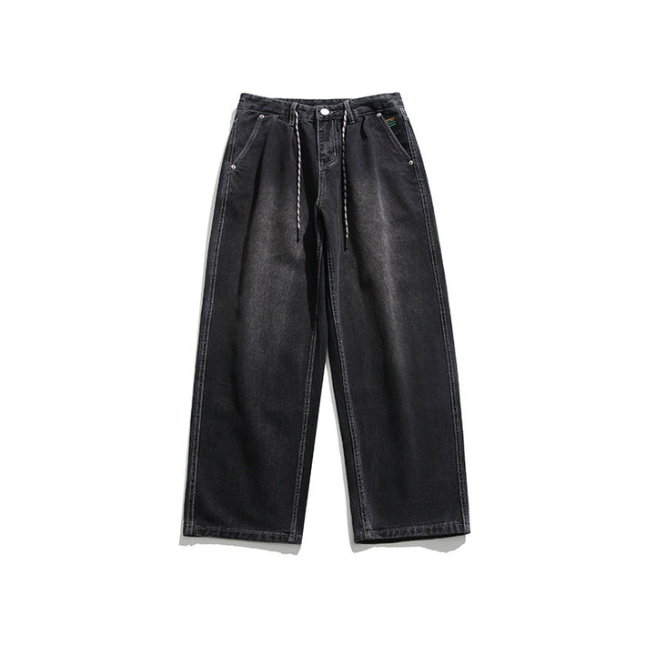 Unisex Wide Baggy Jeans with Drawstring Waist, Pleated Front and Utility Pockets Mune Fashion