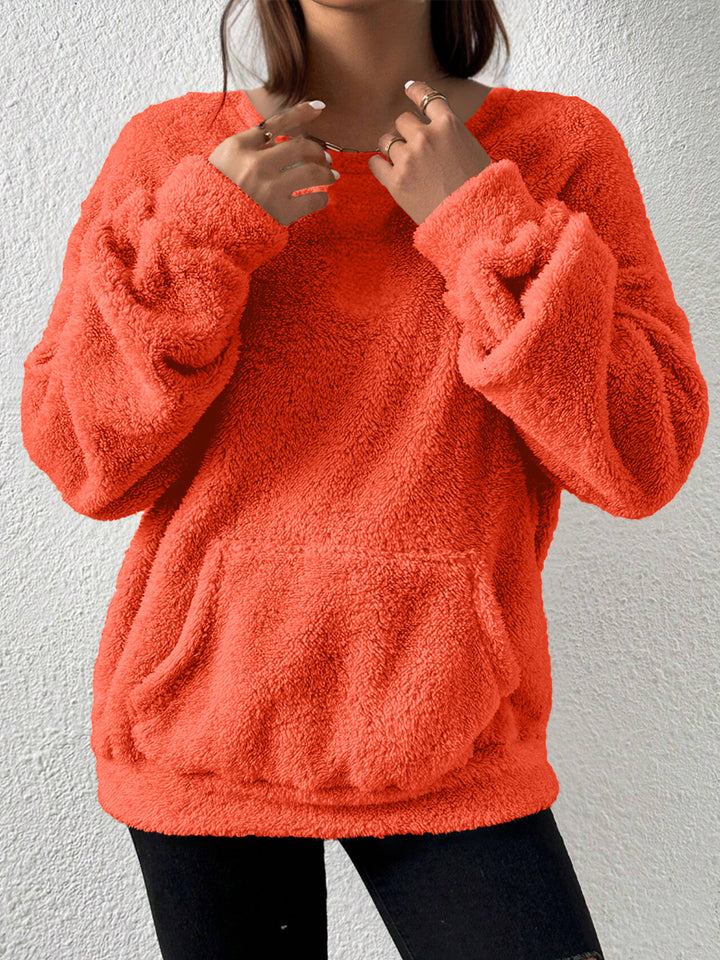 Women Cozy Teddy Fleece Sweater with Kangaroo Pocket Mune Fashion