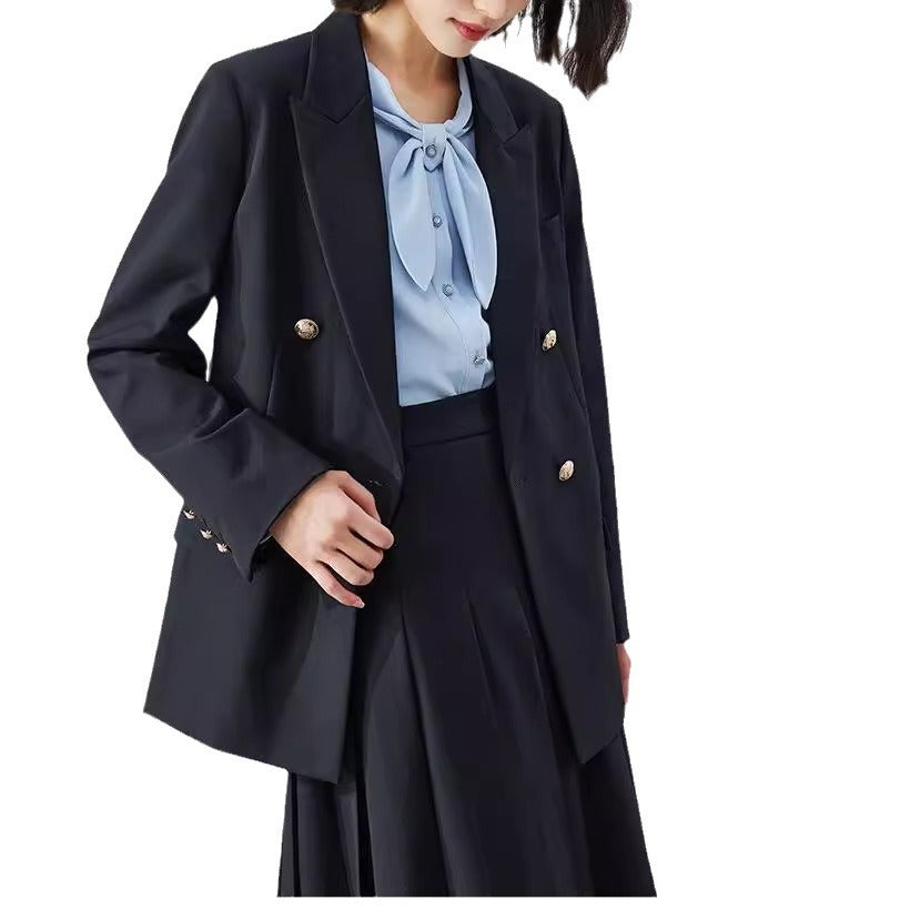 Women's Double-Breasted Blazer with Shiny Buttons Mune Fashion