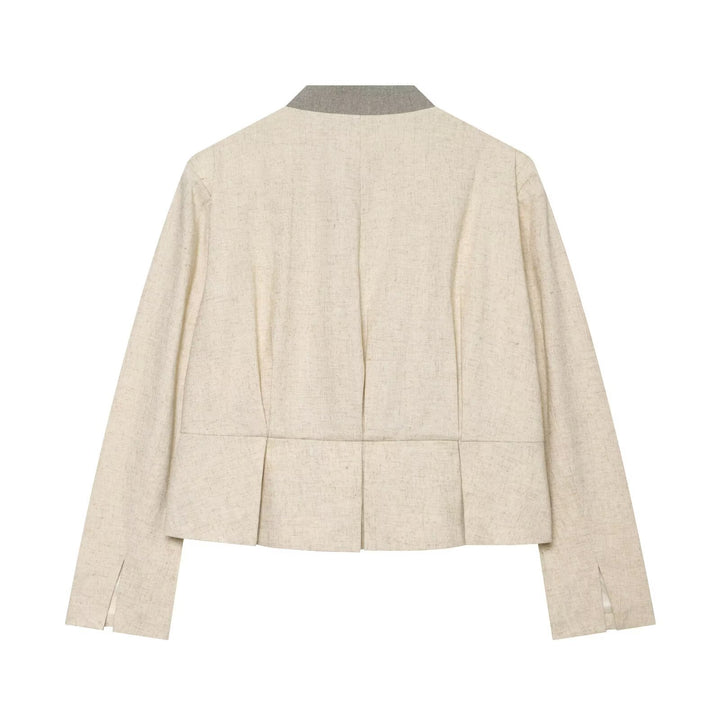 Women's cropped jacket in boxy cut with short stand-up collar and decorative button placket Mune Fashion