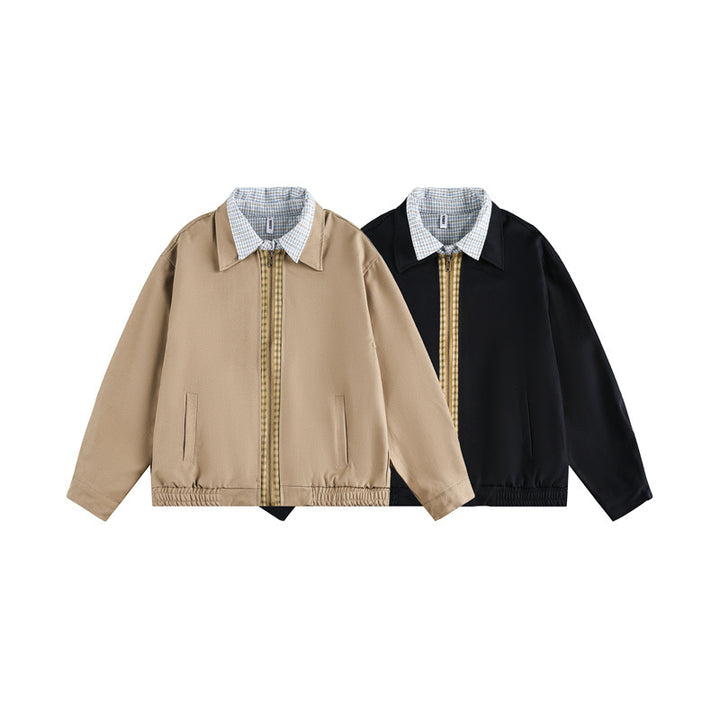 Unisex Boxy bomber jacket with contrasting zipper strip and checked inner collar Mune Fashion