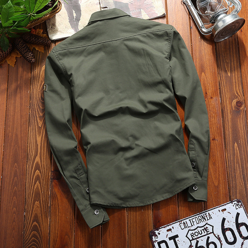 Men's Military-Inspired Utility Shirt Jacket with Epaulettes and Flap Pockets Mune Fashion