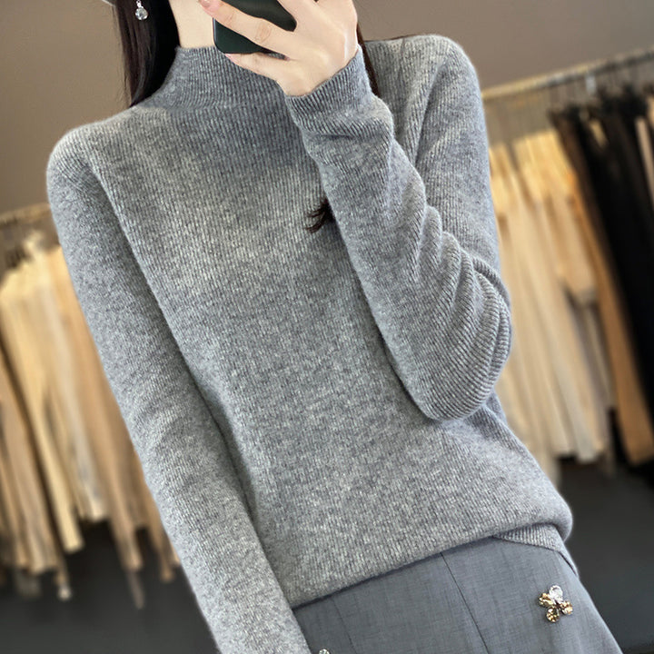 Women's Premium Fine Knit Mock Neck Sweater with Extra Long Sleeve Cuffs and Fine Ribbed Texture Mune Fashion
