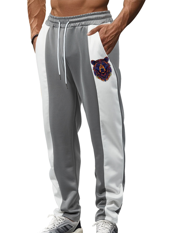 Men's sporty track pants with side contrast stripes, elastic waistband, drawstring, and deer embroidery Mune Fashion