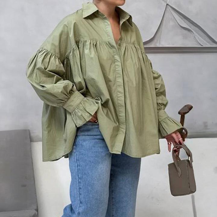 Women's oversized shirt with gathered shoulder yoke and balloon sleeves Mune Fashion